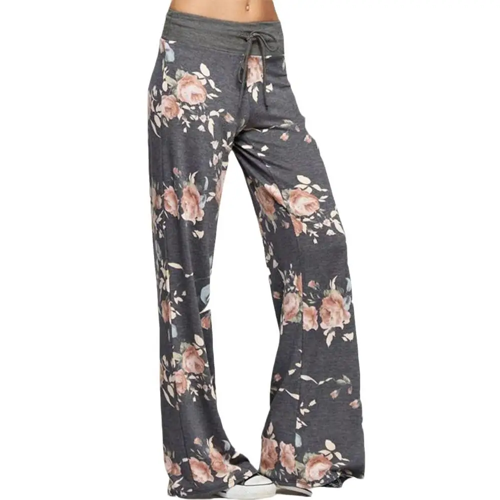 Pantalones de Yoga de pierna ancha estampados, cuatro colores, S3XL, ular S, corte holgado, tela de poliéster, pantalones informales de mediana edad para mujer