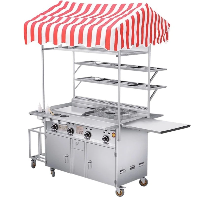 Commercial Multifunctional Snack Cart Pancake Mobile Cart Fried and Baked Cold Noodles Dining Cart