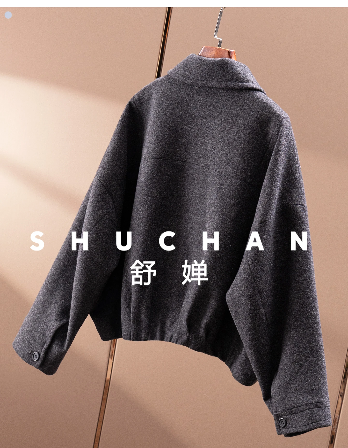 Neutral Style, French  Silhouette Cashmere Woolen Pleated Polo Neck Coat Women 19I2 Coats and Jackets Women