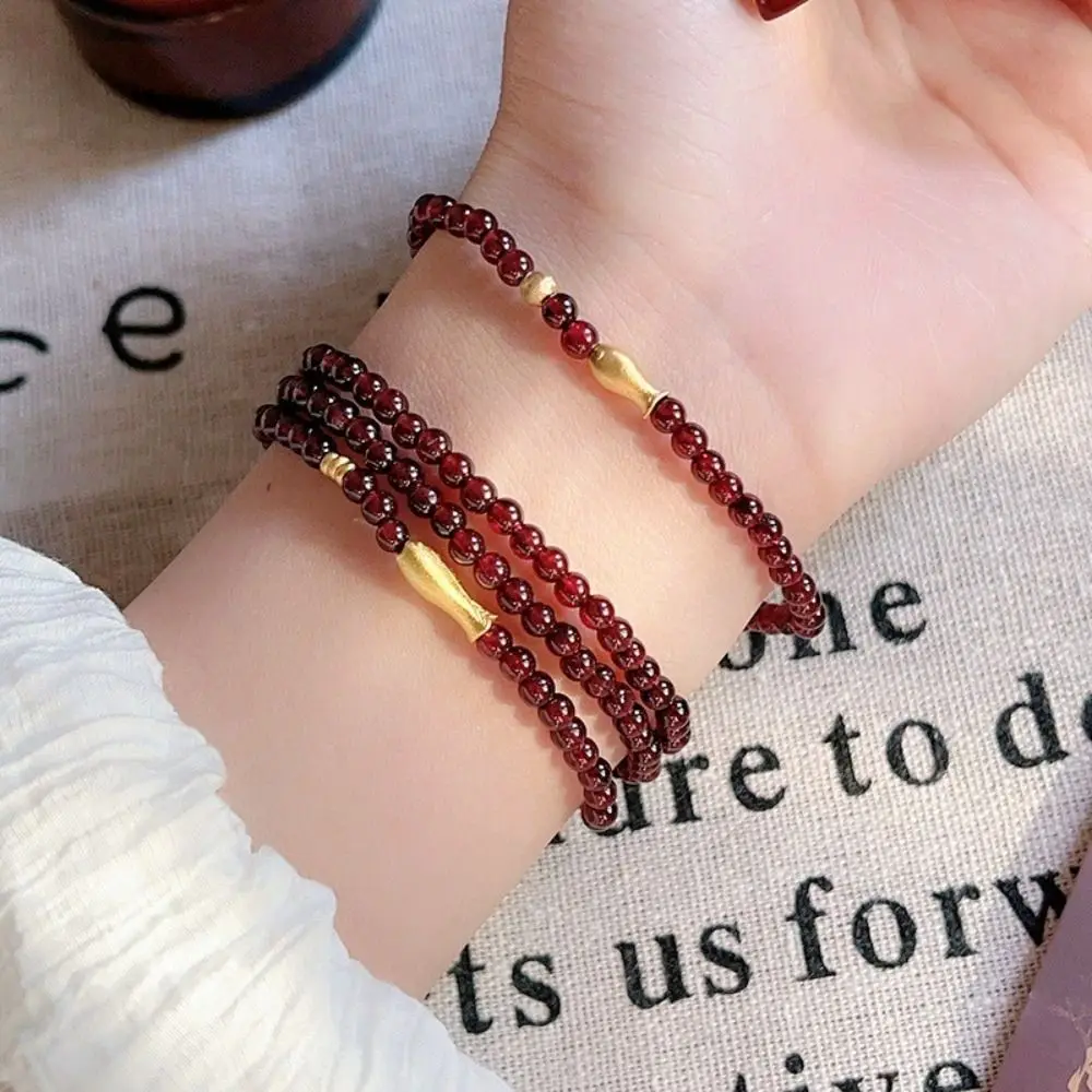 

Niche Design Imitation Garnet Bracelet Red Beaded Gold Plated Lucky Bracelet 3MM Garnet Hand String Bracelet Best Friend Gift