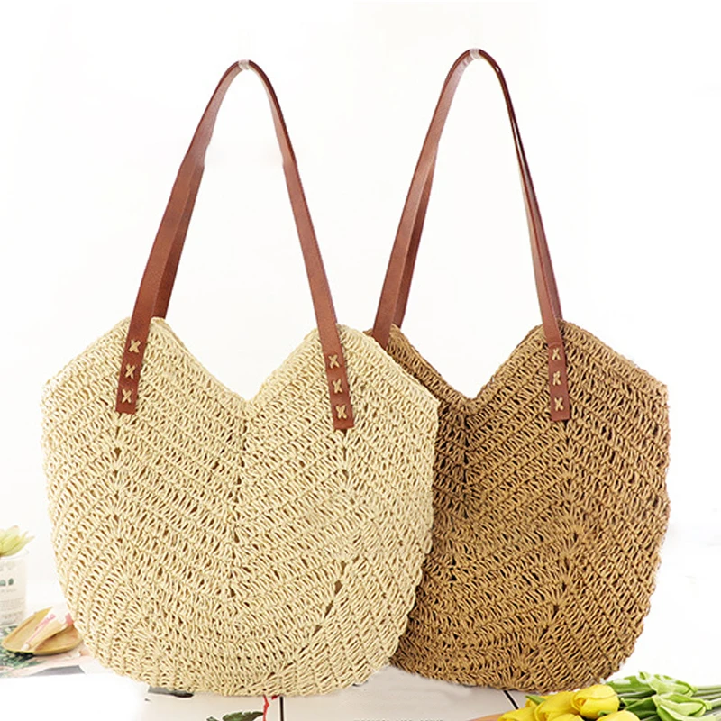 Frauen gewebte Handtasche Sommer Strand Mode eine Schulter Tasche Stroh Tasche hohle Rattan Umhängetasche Seil lässige weibliche Tasche