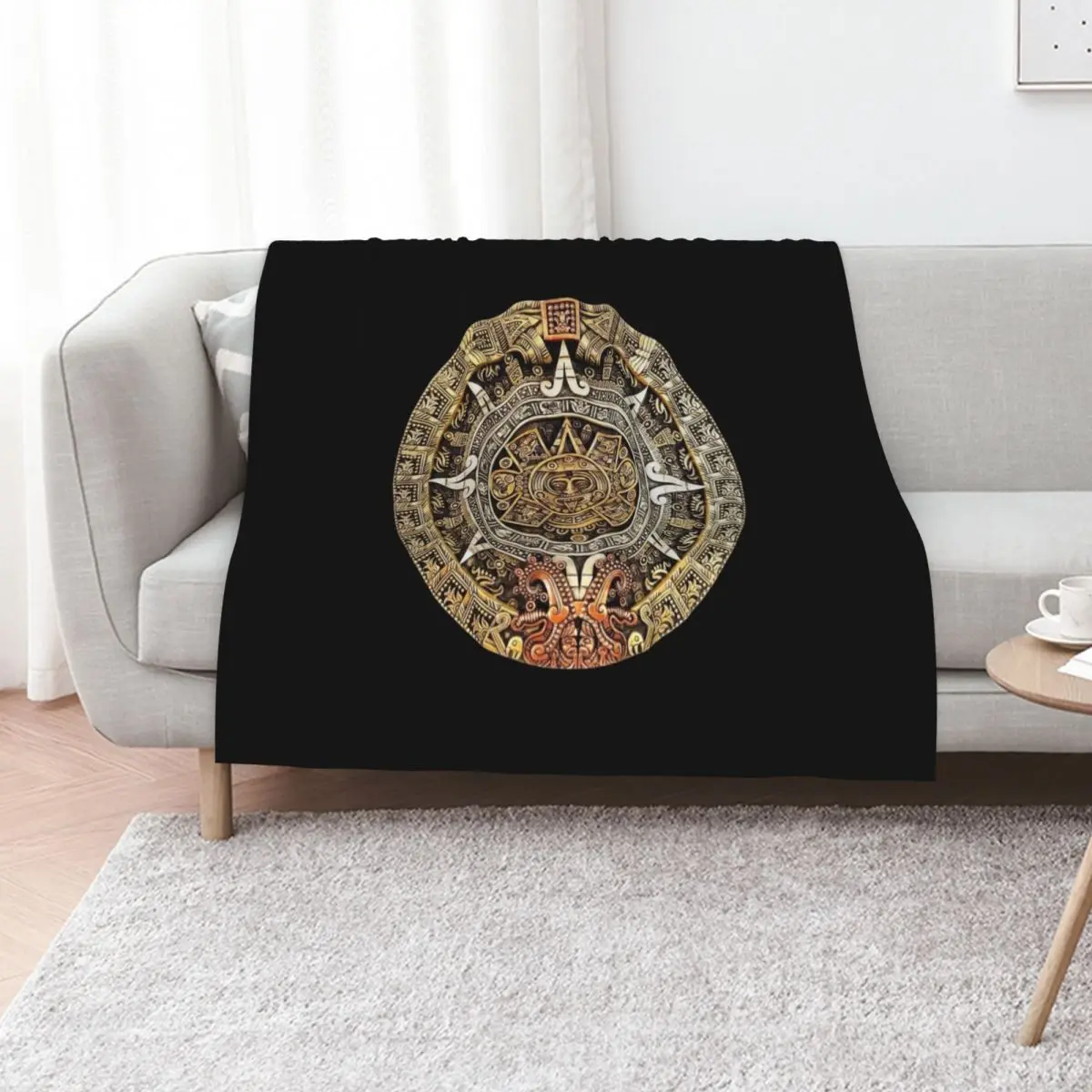 Stone Aztec Calendar Throw Blanket Anti Shedding Soft Fuzzy Blanket for Home