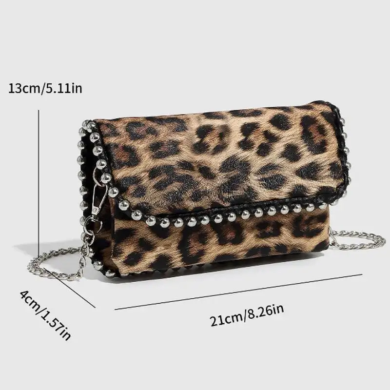 2025 otoño nueva moda y versátil estampado de leopardo hombro de gama alta cadena de perlas bolso cruzado Casual