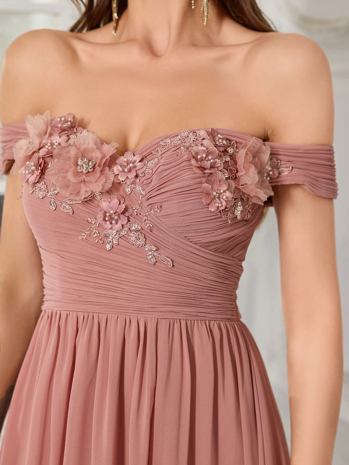 UNITHORSE 우아한 브이넥 민소매 가운, 여성용 주름 장식 스커트와 비즈 장식이 있는 럭셔리 롱 이브닝 드레스, 신부 들러리용