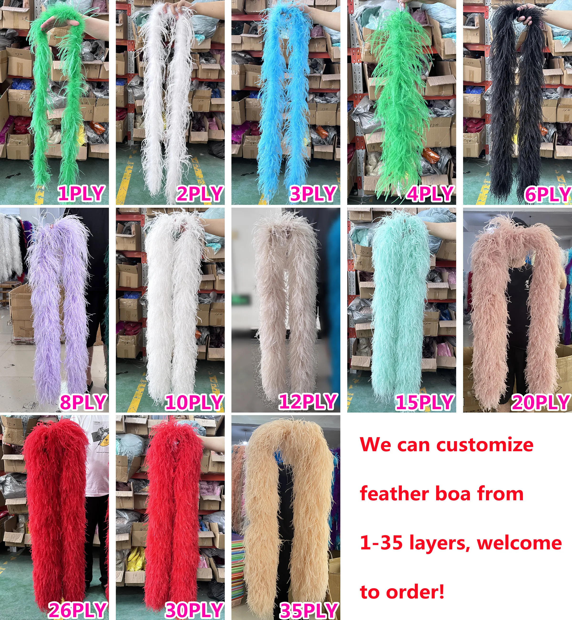 2Meter Natural Ostrich Feathers Boas Shawl 6-13PLY Customized for Wedding Christmas Decor Crafts Clothing Sewing Accessory