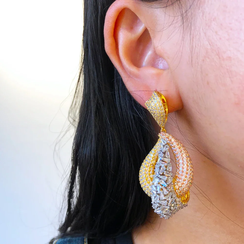 

Missvikki New Luxury Big Drop Earrings For Women Wedding Party Shiny Full CZ Earrings Fashion Jewelry Gorgeous High Quality