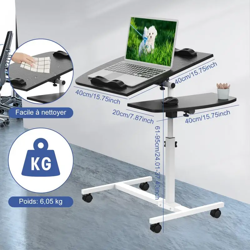 60x40cm Laptop Table Castors Notebook Deskheight Adjustable Good Quality Side Table Top Stand With Wheel Scalable Computer Hold