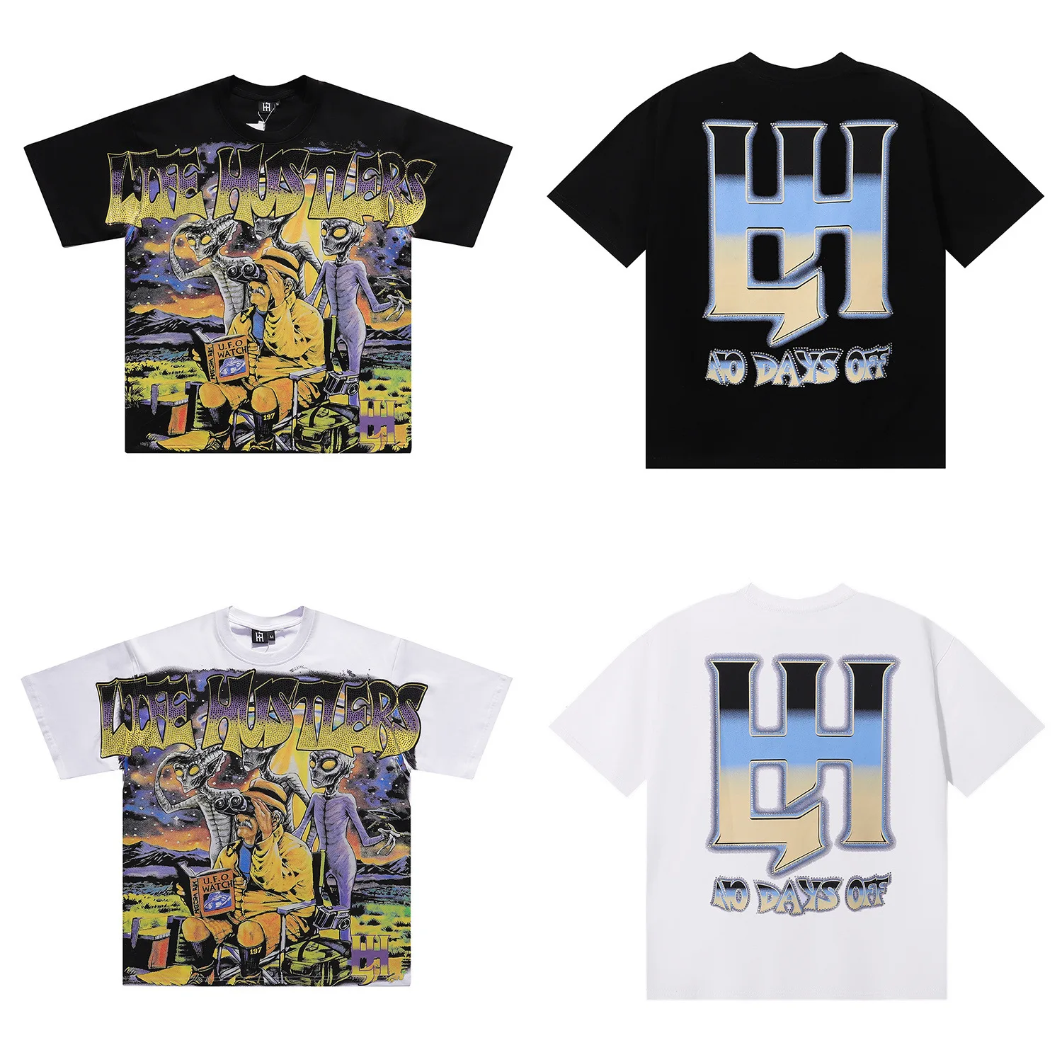 Life Hustlers Aliens Alien Print Beaded Short-Sleeved T-Shirt - American Streetwear - Summer Trend for Men and Women