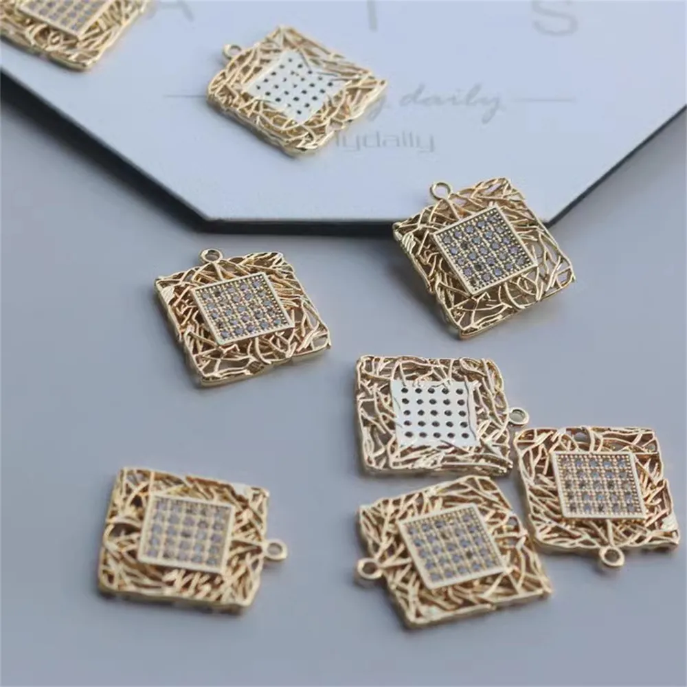 

1PCS 14k Gold Color-presering Square Zircon 17mm Pendant Necklace Bracelet Earrings Diy Handmade Materials Accessories Charm