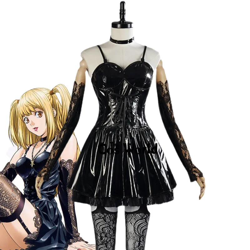 Misa Amane Imitation Leather Sexy Tube Tops Lace Dress Uniform Outfit Anime Cosplay Costumes