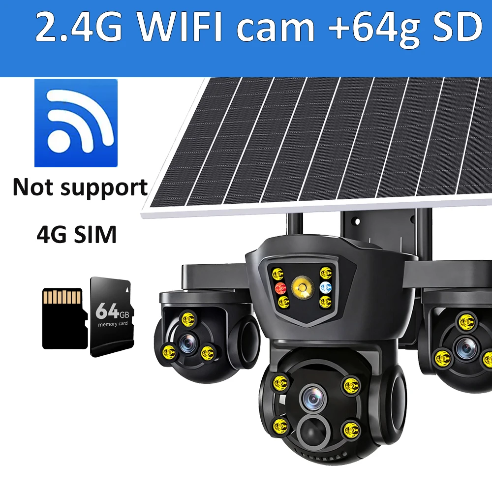 DIFANG V380 Pro WiFi draadloze zonnecamera Drie schermen buiten 4G Sim-kaart Solar CCTV Batterij met drie lenzen Zonne-beveiligingscamera