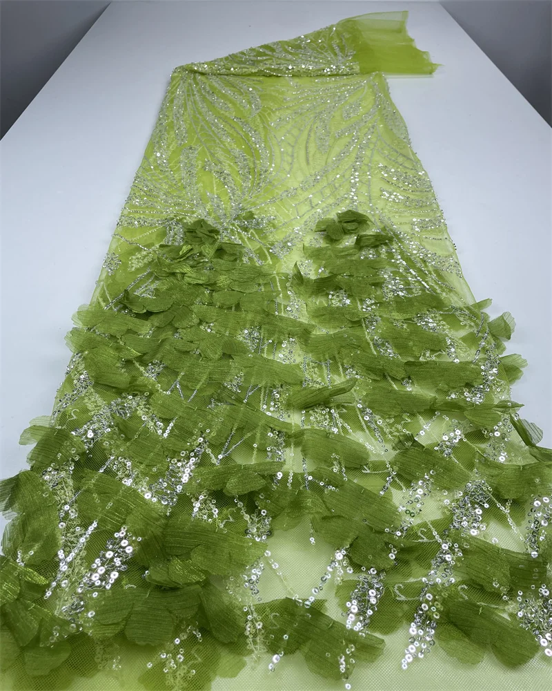 Latest African 3D Flower Lace Fabric Embroidery 2025 French Sequins Mesh Lace Fabric Nigerian Tulle Lace For Party Dress