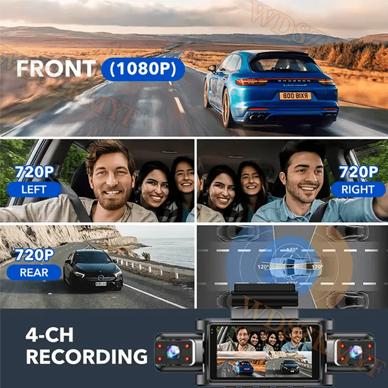 WIFI 360° Rotatable 4 Lens Dashcam 1080P Video Recorder for Car DVR Black Box Night Vision Car Recording Camera Car Assecories
