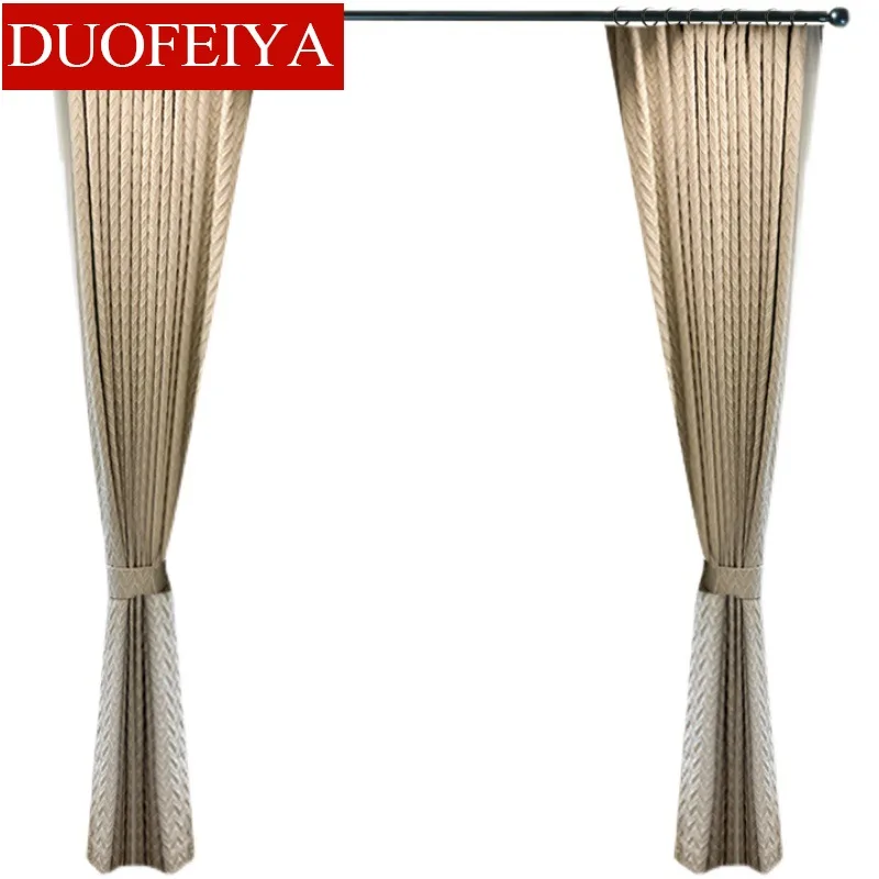 2023 New Beige Simple Lines Popular Light Luxury Curtains Living Room Bedroom Cotton and Linen Curtains Can Be Customized