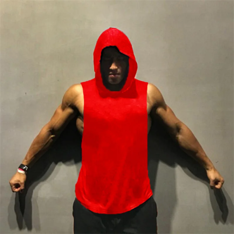 Blank Bodybuilding Stringer Sleeveless Hoodie Gym Tank Tops Mens Muscle Singlets Shirt Cotton Fitness Vest Cotton Sport Clothing