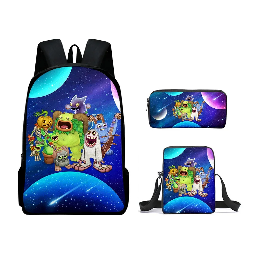 3PC-SET My Singing Monsters Monster Concert School Bag Backpack Shoulder Children\'s Gifts Backpack Cartoon School Bag Mochila