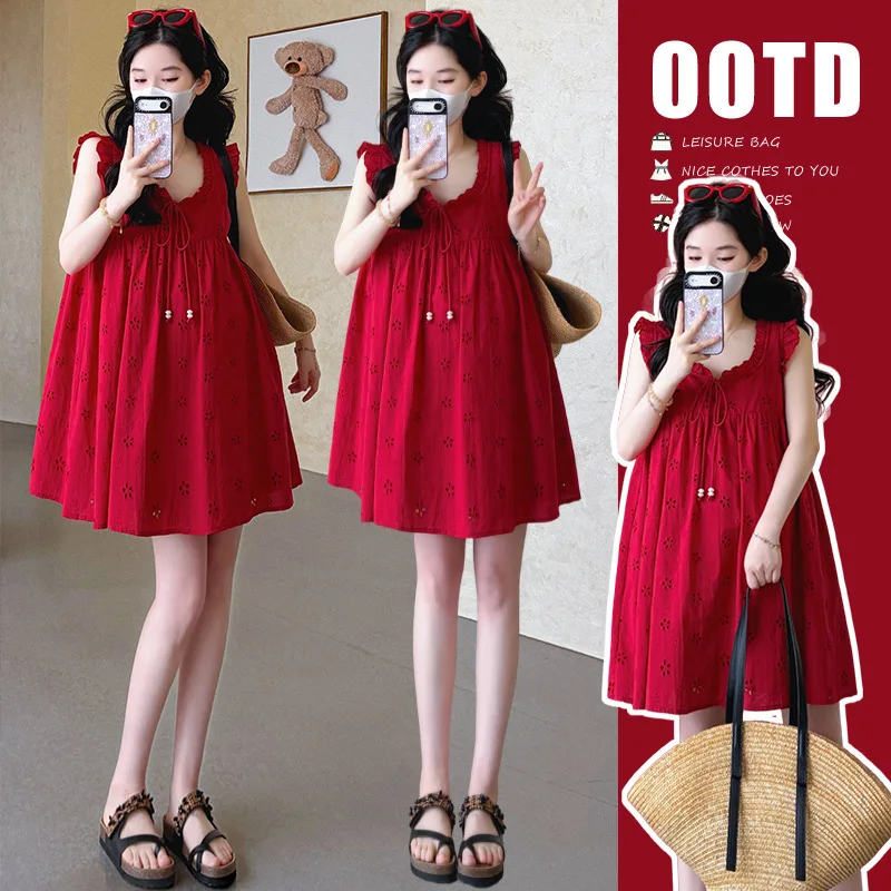 maternity-dress-summer-2026-sweet-cute-red-eyelet-embroidery-sleeveless-a-line-mini-dress-for-pregnant-women-loose-breathable
