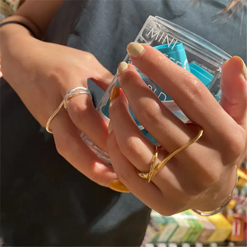 925 Sterling Silver Open Finger Ring Golden 2 Finger Ring Hard Fixed Geometric Punk For Women Jewelry Gift Dropship Wholesale