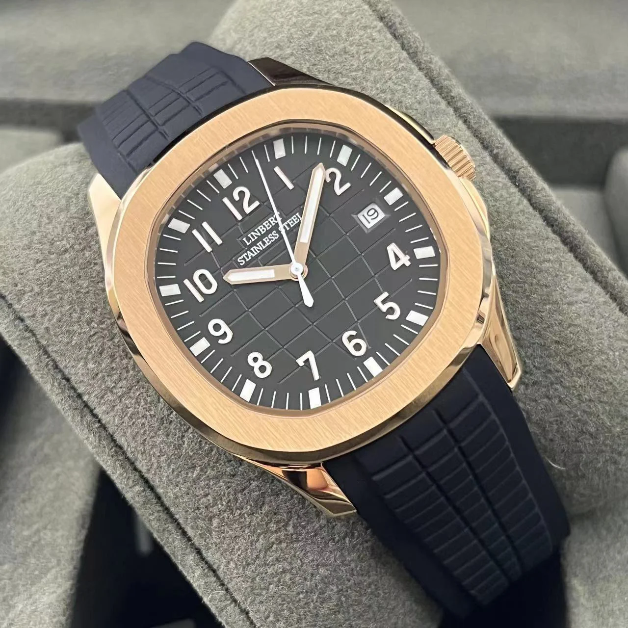 2024LINBETN Ppatek Men\'s Automatic Mechanical Watch Rose Gold Stainless Steel Glow-in-the-dark Waterproof Digital Watch