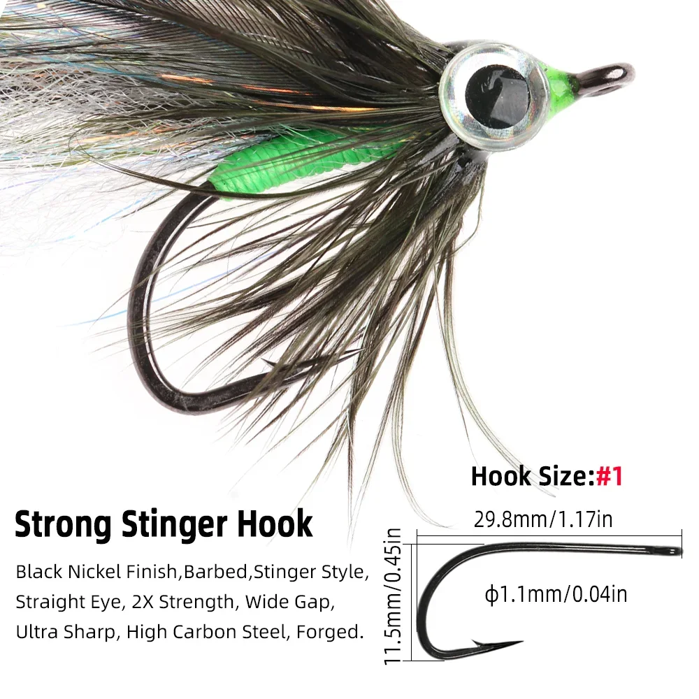 Vampfly 2pcs/4pcs Baitfish Streamer Fly 3D Fish Eye EP Silky Fiber Grizzly Feather Fly Fishing Fly Trout Bass Fishing Lure Baits