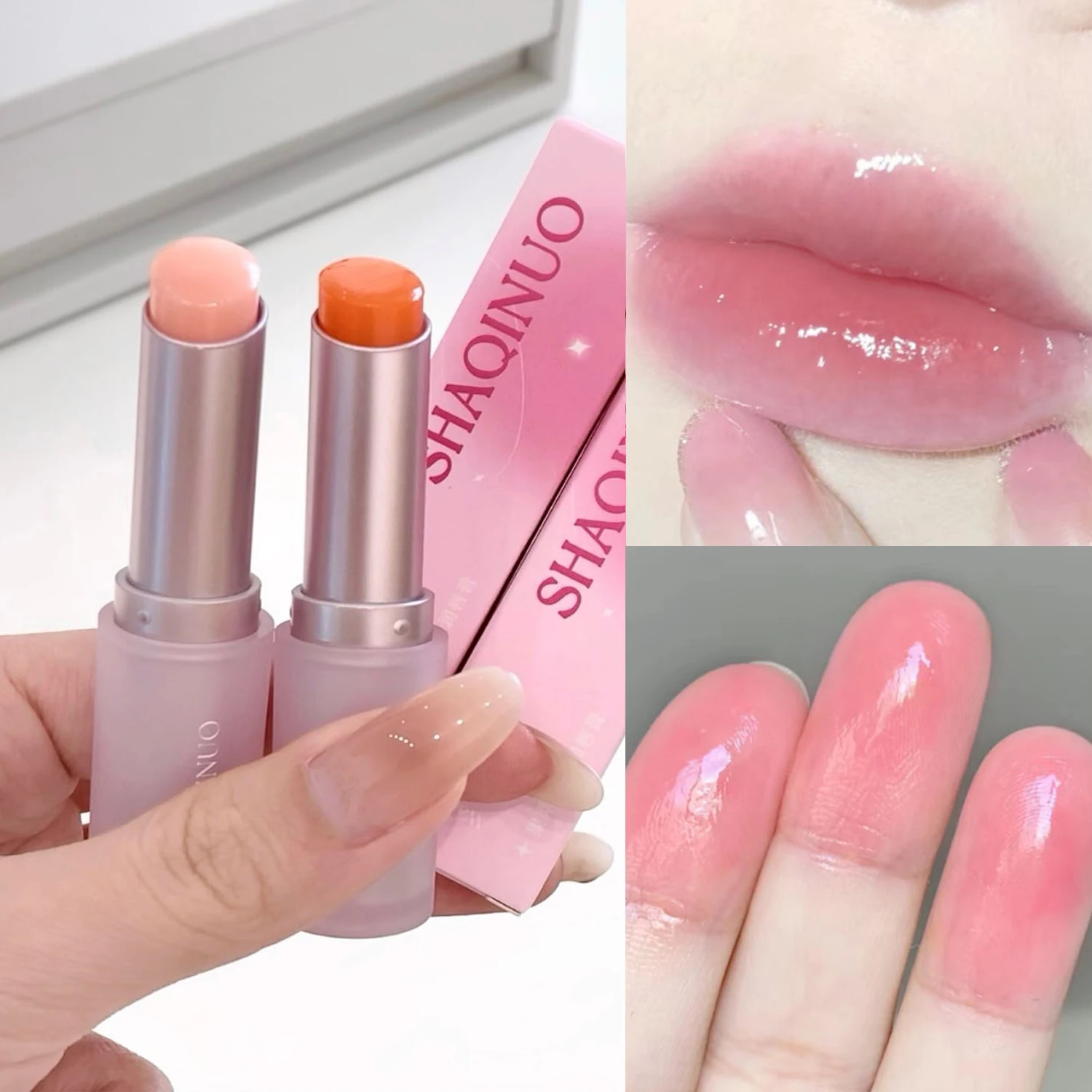 Fruit Lip Balm Moisturizing Clear Lip-Primer Color Tinted Solid Lip Glos Color Changing Nourishing Jelly Pink Lipstick Makeup