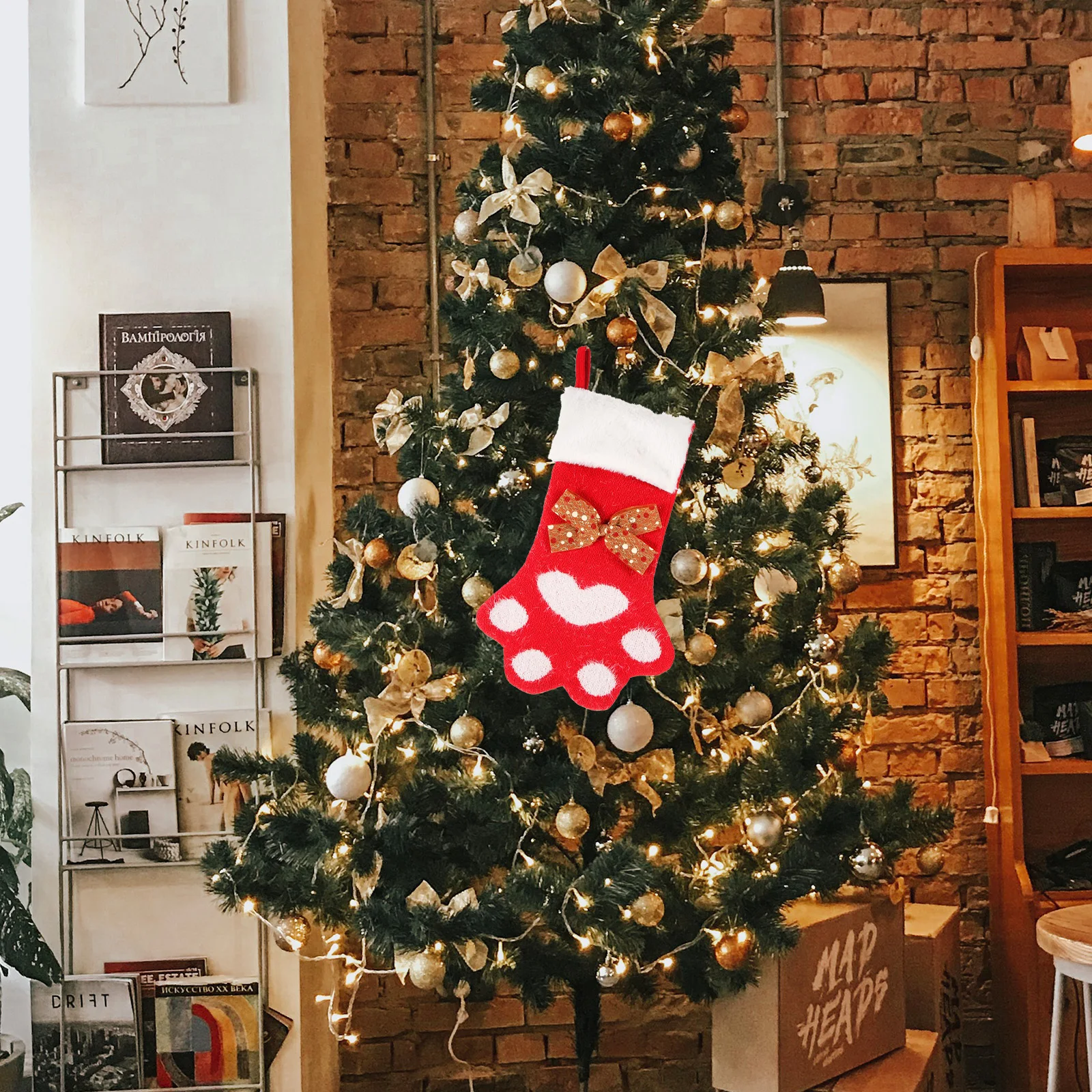 

1pcs Dog Paw Sock Christmas Stocking Xmas Tree Hanging Decor Holiday Gift Bag Candy Pouch Festival Decoration Party Supplies