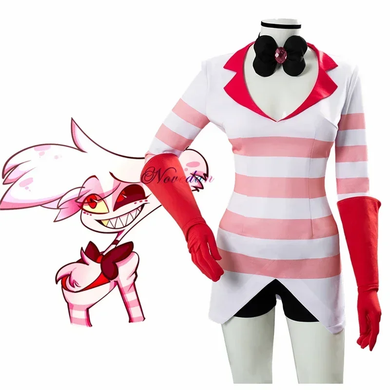 Hazbin cosplay hotel poeira anjo cosplay traje uniforme feminino meninas vestido de festa de aniversário carnaval traje de halloween