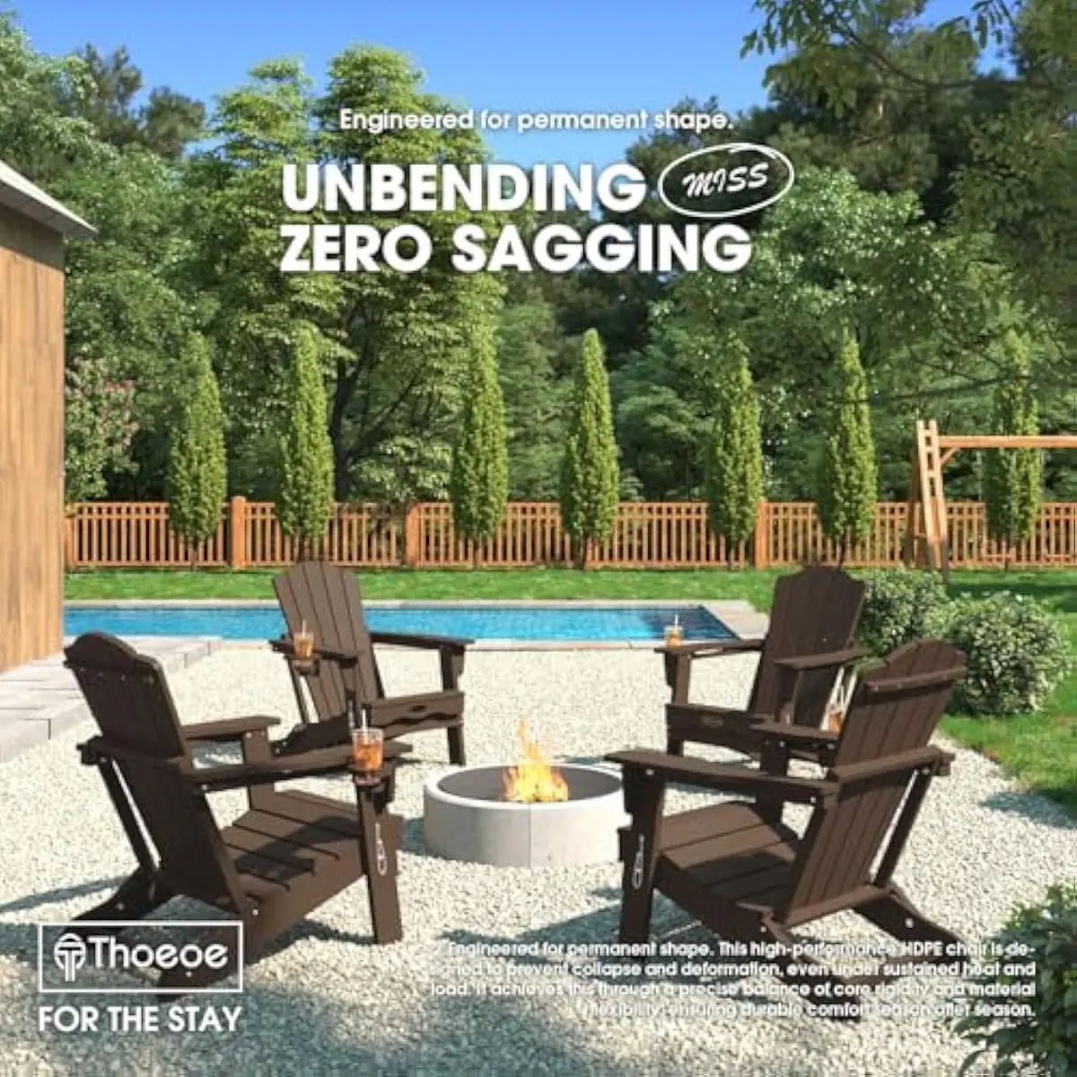 Folding Adirondack Chairs 2-Piece Set HDPE All-Weather Outdoor Seating Compact Design Ergonomic Backrest Wide Seat Flip-Down Cup