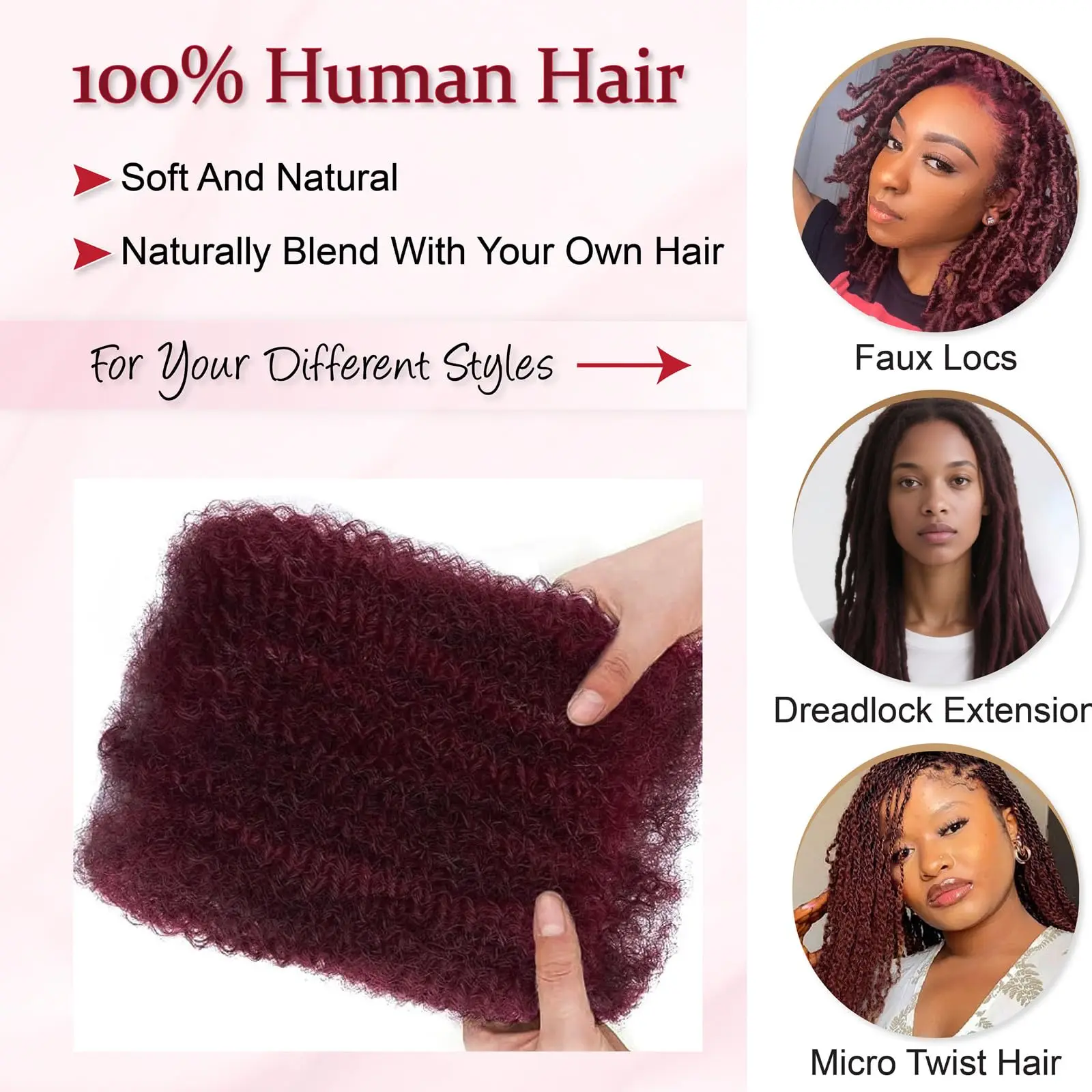 Picture 4: Afro Kinky Bulk Human Hair With Crochet for Dreadlocks Extensions Repair Locs Boho Style Spring Twist Braid Crochet Hair Braids