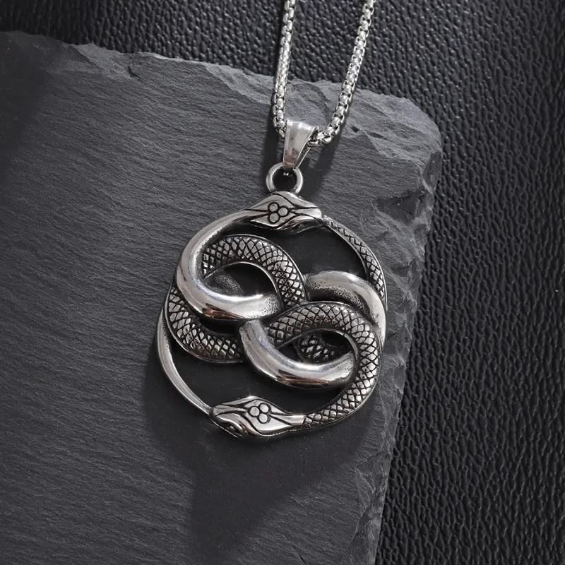 Vintage Celtic Knot Double Ouroboros Pendant Fashion Personality Animal Snake Necklace Men's Punk Party Jewelry