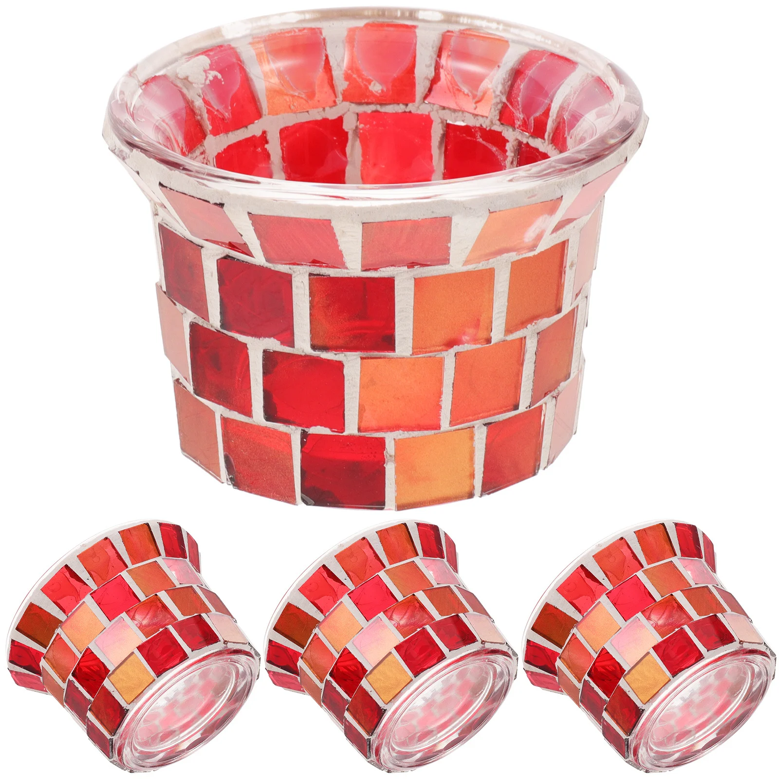 

4Pcs Handmade Glass Holders Mosaic Patch Design Decorative Pillar Stands for Christmas Wedding Party Table