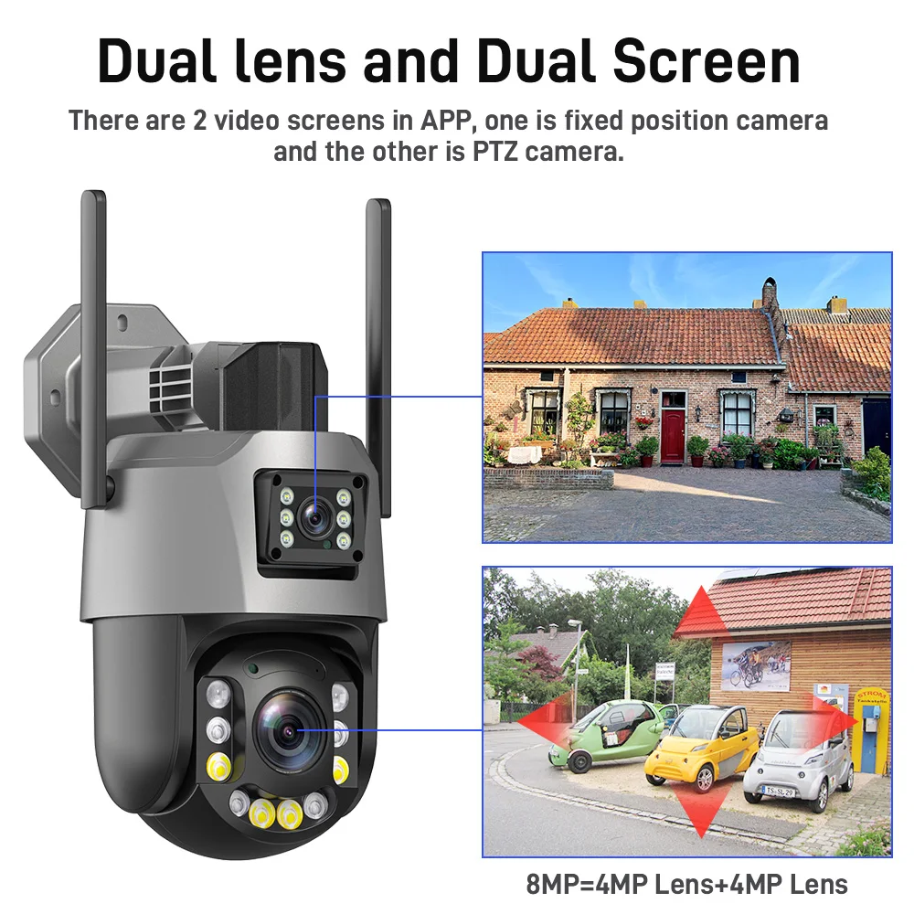 8MP 50X Zoom PTZ Camera Wifi Dual Lens 4K 20X Outdoor Surveillance Camera 393ft Ultra Long IR Vision Distance ONVIF Security