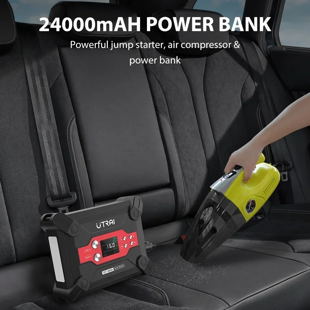 Car Jump Starter with Air Pump Inflator 24000mAh Multifunctional Battery Booster Starting Device with Air Compressor LED Light