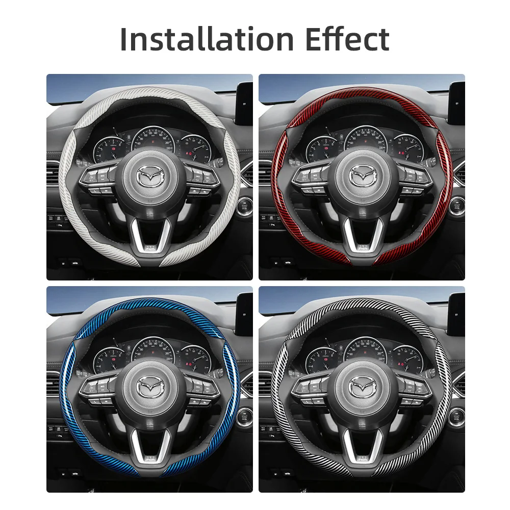 Suitable for Mazda Carbon Fiber Texture Steering Wheel Cover with Segmented Quick-Release Design, Durable, for Cx-5 Cx-30 Mazda3 Cx-50 Cx-90 Mazda2 Cx-60 	 Cx-3 Mx-5 Bt-50 and Other Models in Black