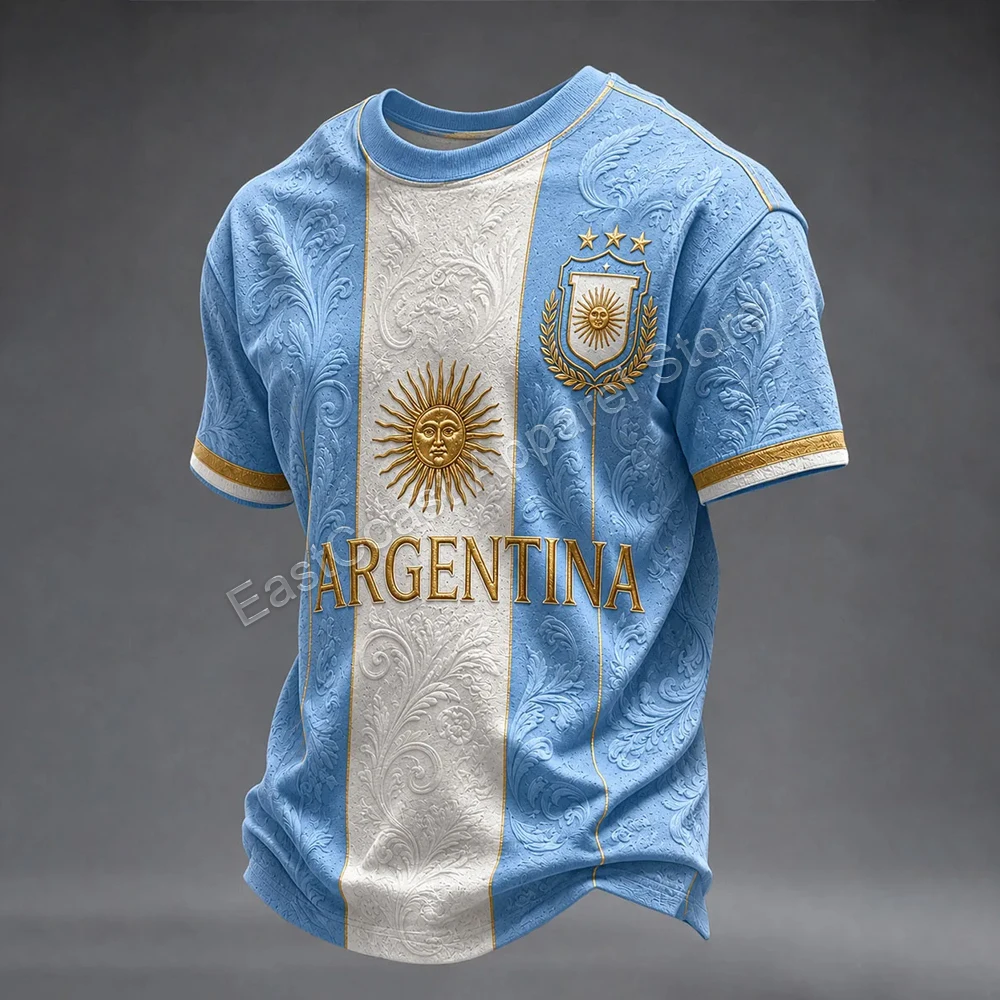 Men's Argentine Fan Football T-Shirt 3D Print Quick Dry Breathable Short Sleeve Shirts Summer Soccer Training Jerseys Gift 2026