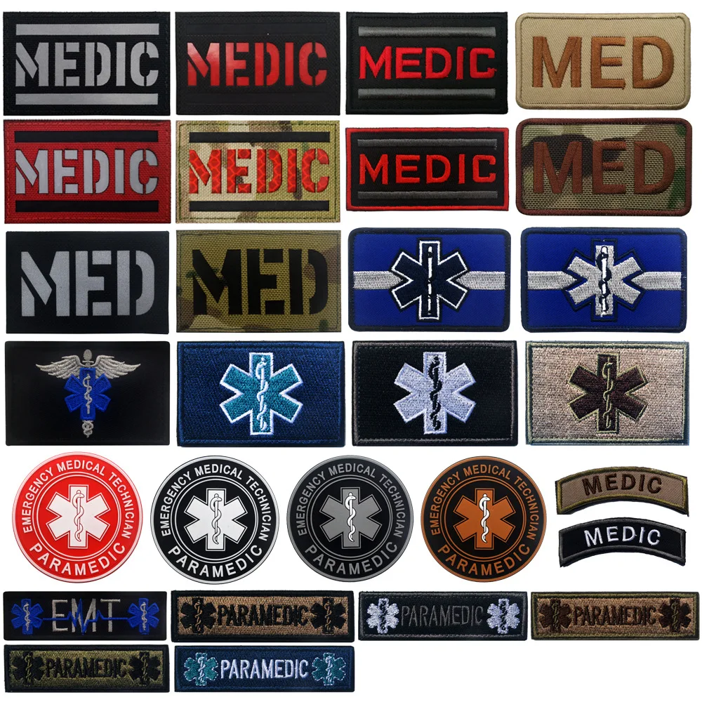 MEDIC Medical Emergency Armband Embroidered Reflective Fabric Magic Patch EMT Rescue Logo Patch Hook and Ring Military Patches