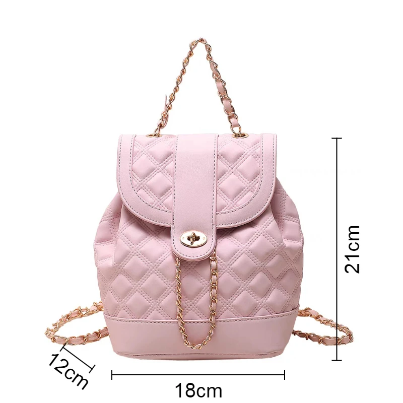 Mochila con cadena de celosía de rombos para mujer, bolso de hombro informal de gran capacidad, bolso de mano de Color sólido de alta calidad