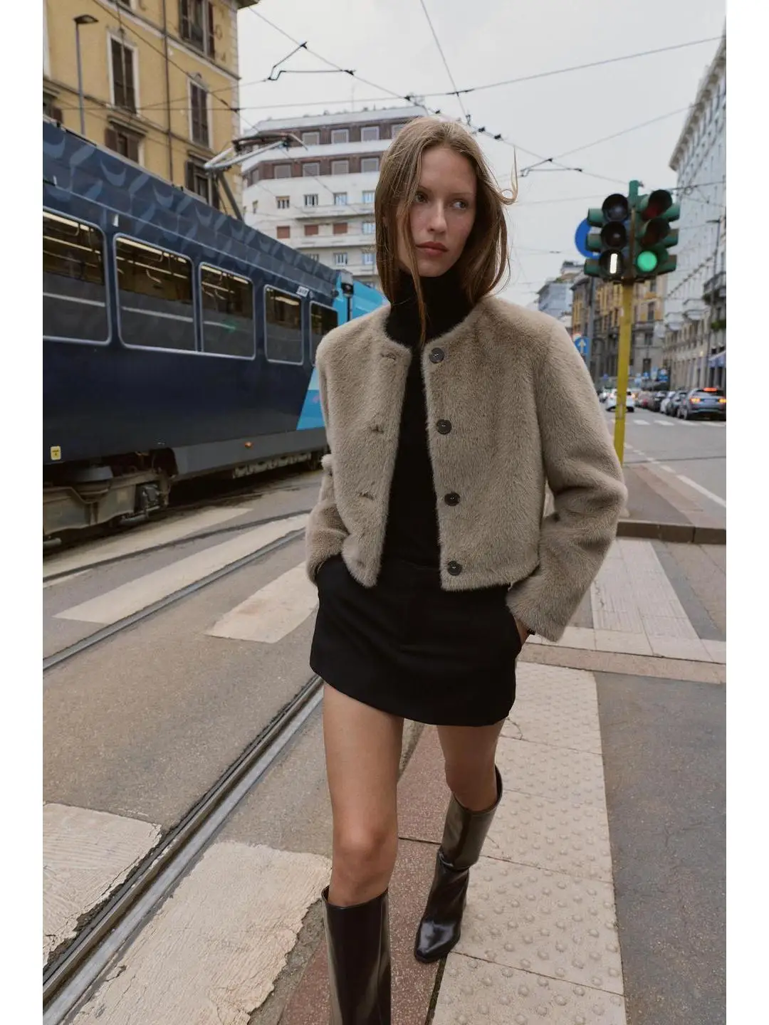 أوائل الخريف طويلة Sve جولة Ne ort Jaet تأثير الفراء الاصطناعي زر إغلاق المرأة السائق معطف منتصف العام جمع #3