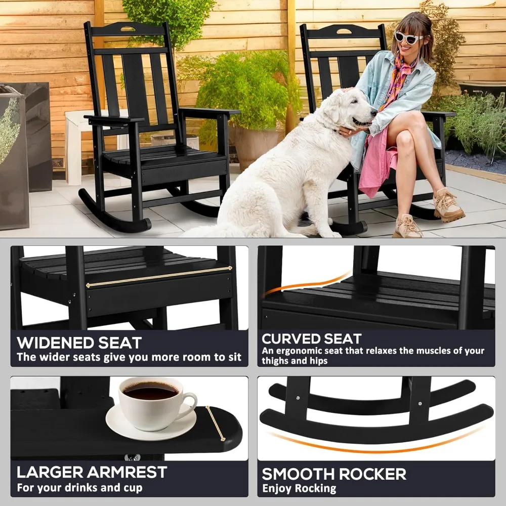 Durable HDPE Outdoor Rocking Chair - Weatherproof Patio Rocker with High Back and Oversized Seat for Comfort