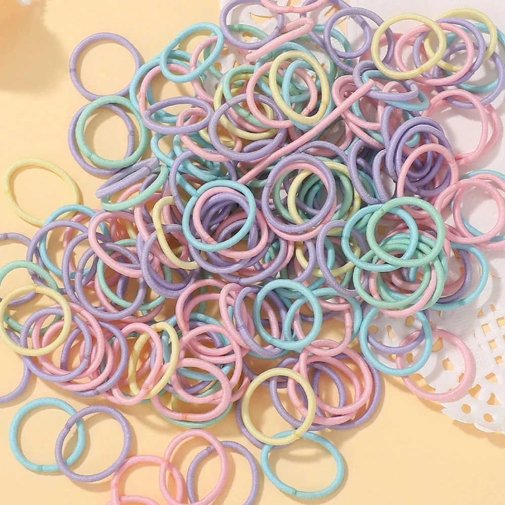 100 stks/partij 2 cm Haarbanden Gom Kleurrijke Nylon Rubberen Band Touw Pop Haaraccessoires voor Baby Meisjes Zwarte Elastische Haarbanden gift