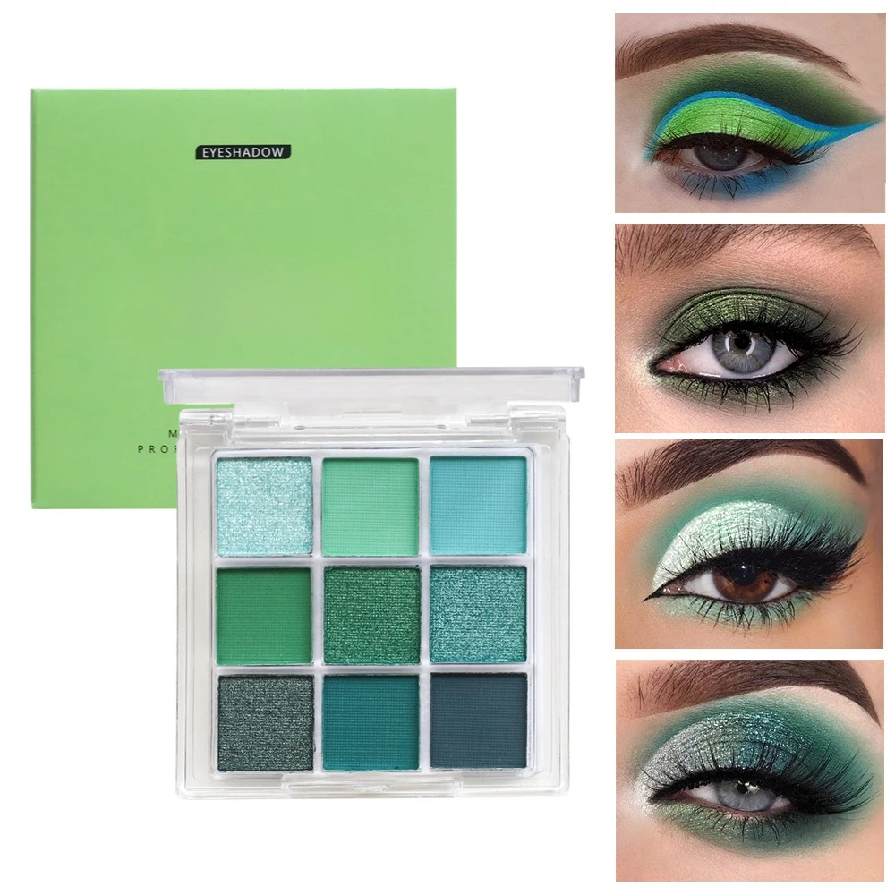 9 Kleuren Blauw Oogschaduw Palet Matte Parelmoer Waterdichte Ogen Pigmenten Poeder Rook Paars Groene Oogschaduw Palet Make-Up