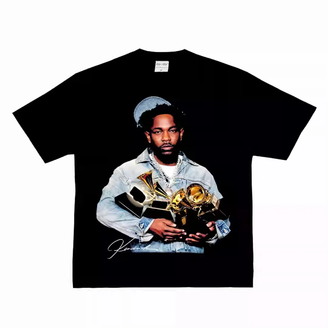Kendrick Lamar Grammy Grafik-T-Shirt aus Weicher Baumwolle, Preisgekrönter Rap-Stil, Unisex Locker Geschnittenes Rundhals-Streetwear Sommer-Shirt