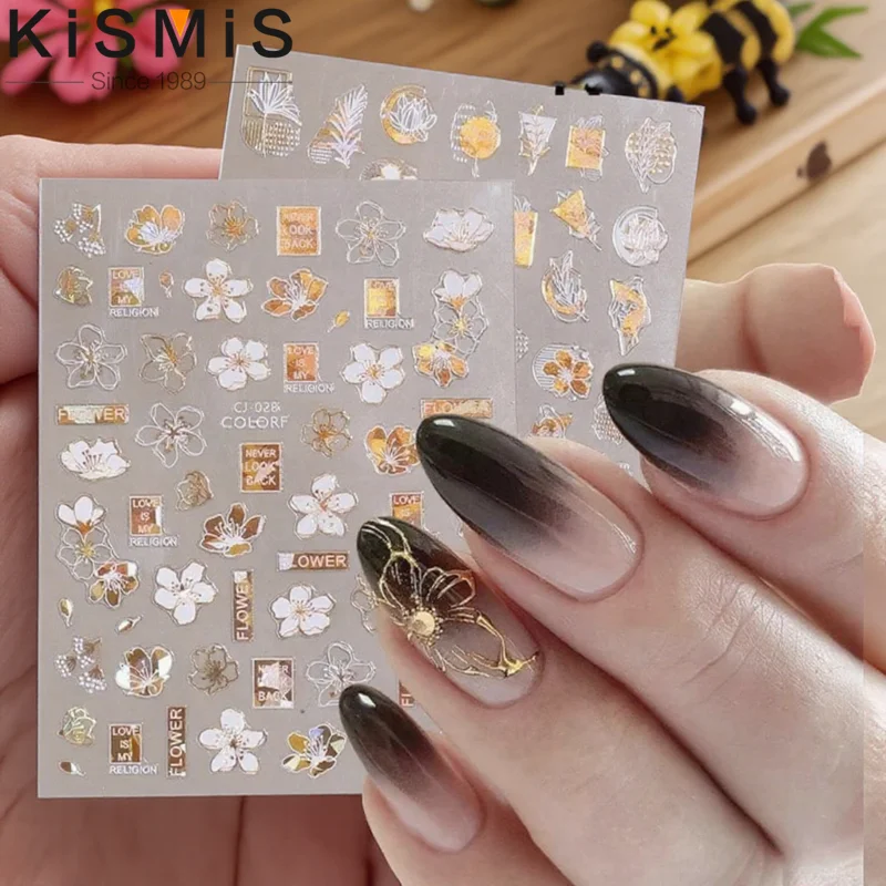 สติ๊กเกอร์ติดเล็บลายดอกไม้ 3 มิติ ลายใบไม้ ลวดลายดอกไม้หลากสี อุปกรณ์เสริมความงาม DIY