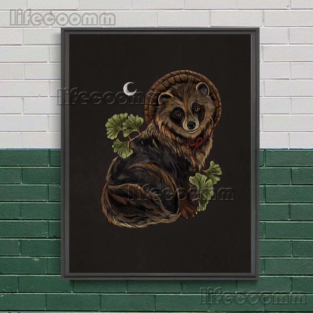 العلجوم والأرنب والغراب والقرد والأوراق مجردة جدار الفن قماش طباعة تسعة الذيل الثعلب Mysteriou الحيوان ملصق فني طباعة ديكور المنزل #4