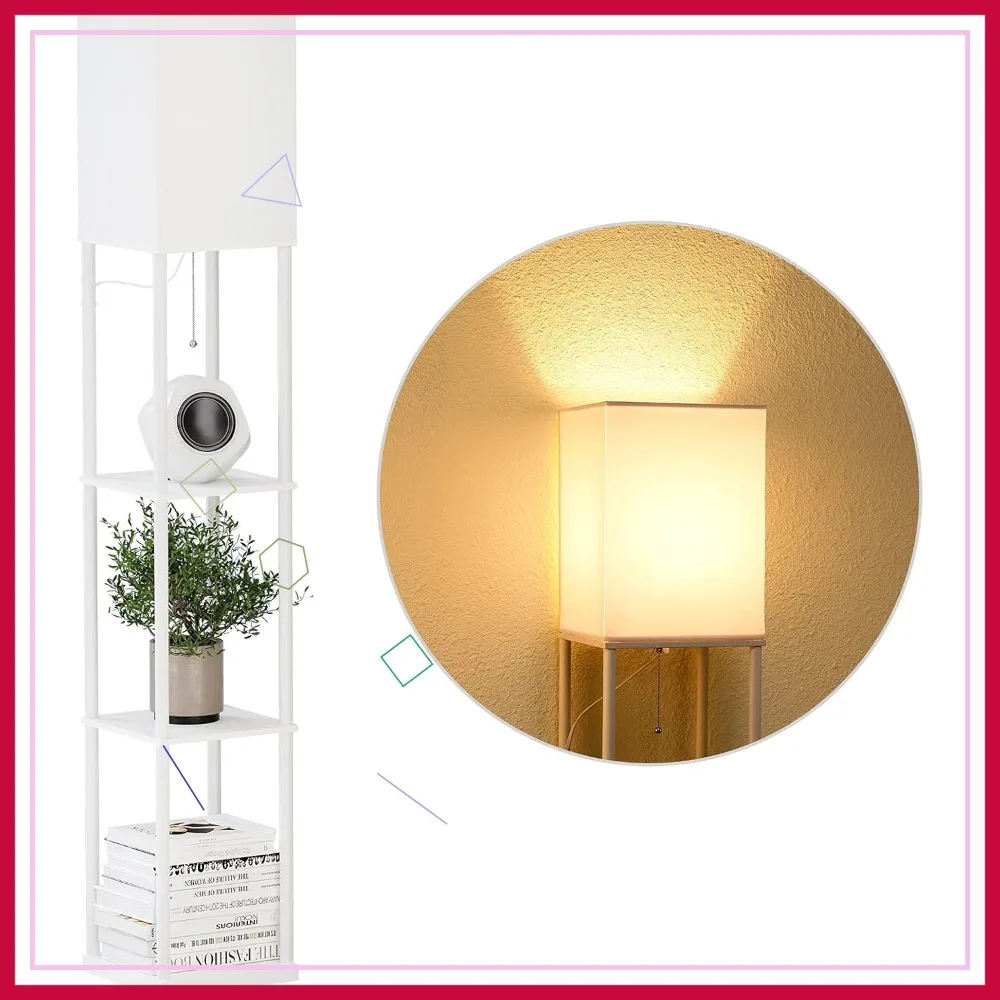 

Современный квадратный напольный светильник с полками, светодиодная лампа с 3-ступенчатой регулировкой яркости, белый плафон для гостиной и спальни