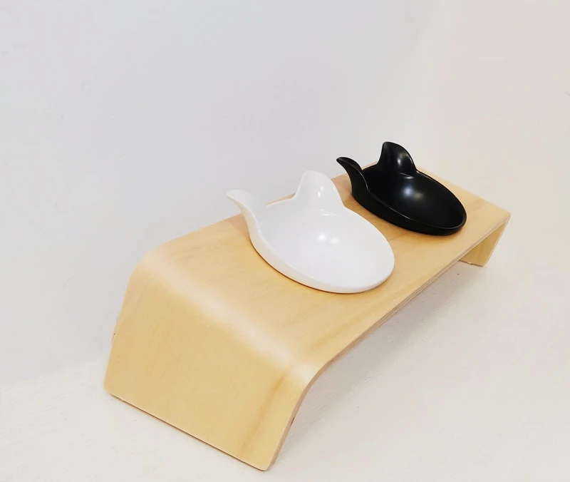 Pet cat dog bowl wooden frame ceramic tilt anti-knock, cat food basin bowl neck protector