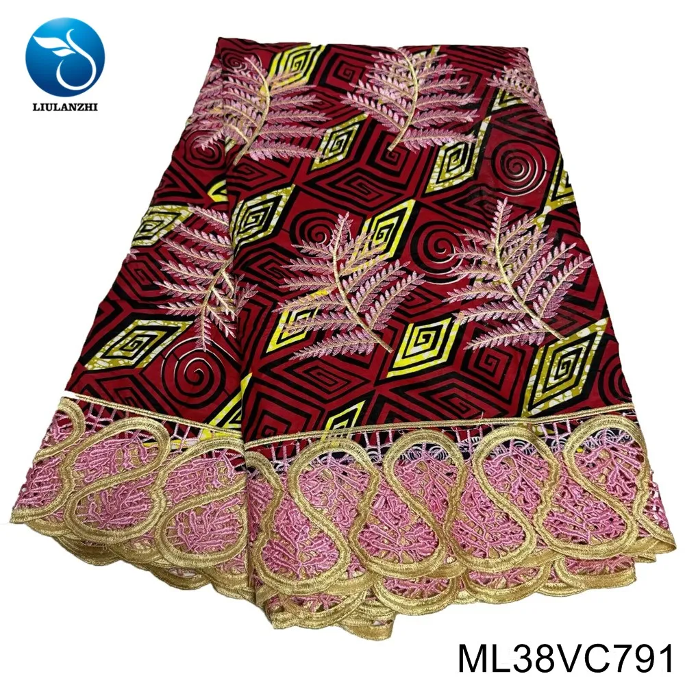 

African Water Soluble Lace，Luxurious High Quality Nigerian Cotton Wax Cloth , Print and Embroidery Craft Women's Dress ML38VC791