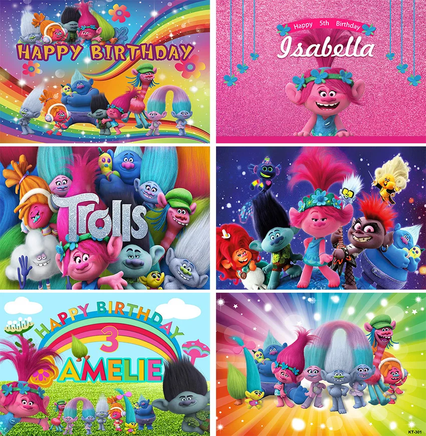 Trolls Background Leprocauns Backdrop Birthday Decoration Dolls Tapestry Banner Home Wedding Room Decor Baby Shower Supplies