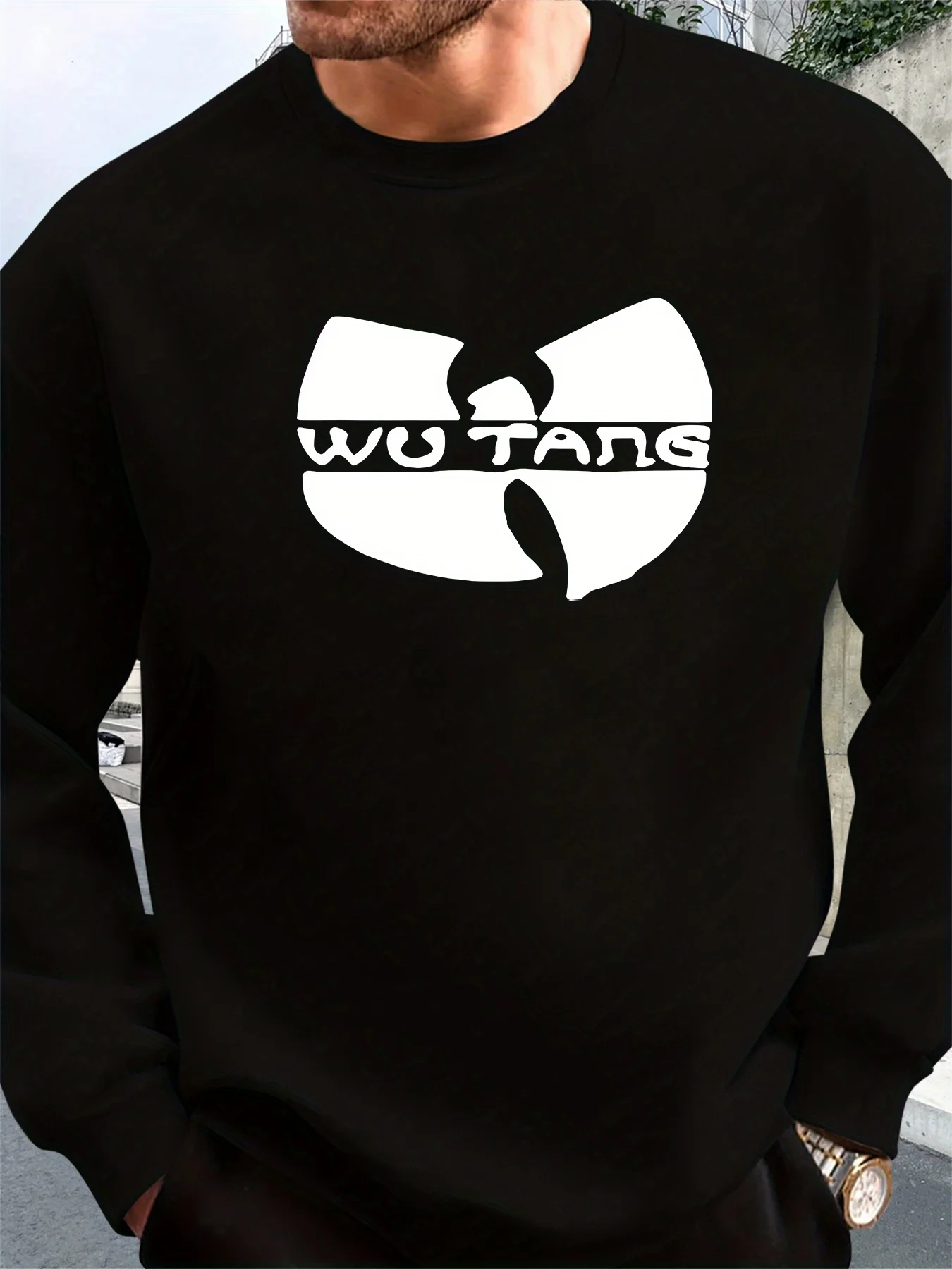 سويت شيرت كاجوال برقبة دائرية للرجال مع طباعة جريئة "WU TANS" - بلوفر ناعم بأكمام طويلة للخريف والشتاء، فضفاض