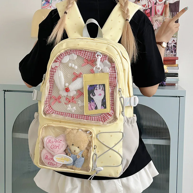 HAEX Harajuku Women Ita Bags Fashion Large Capacity Clear Window Doll Show Backpacks Female Casual Students Commute Bolso Mujer